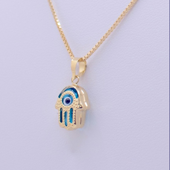 14K - Hamsa pendant with Necklace - Picture 3 of 3